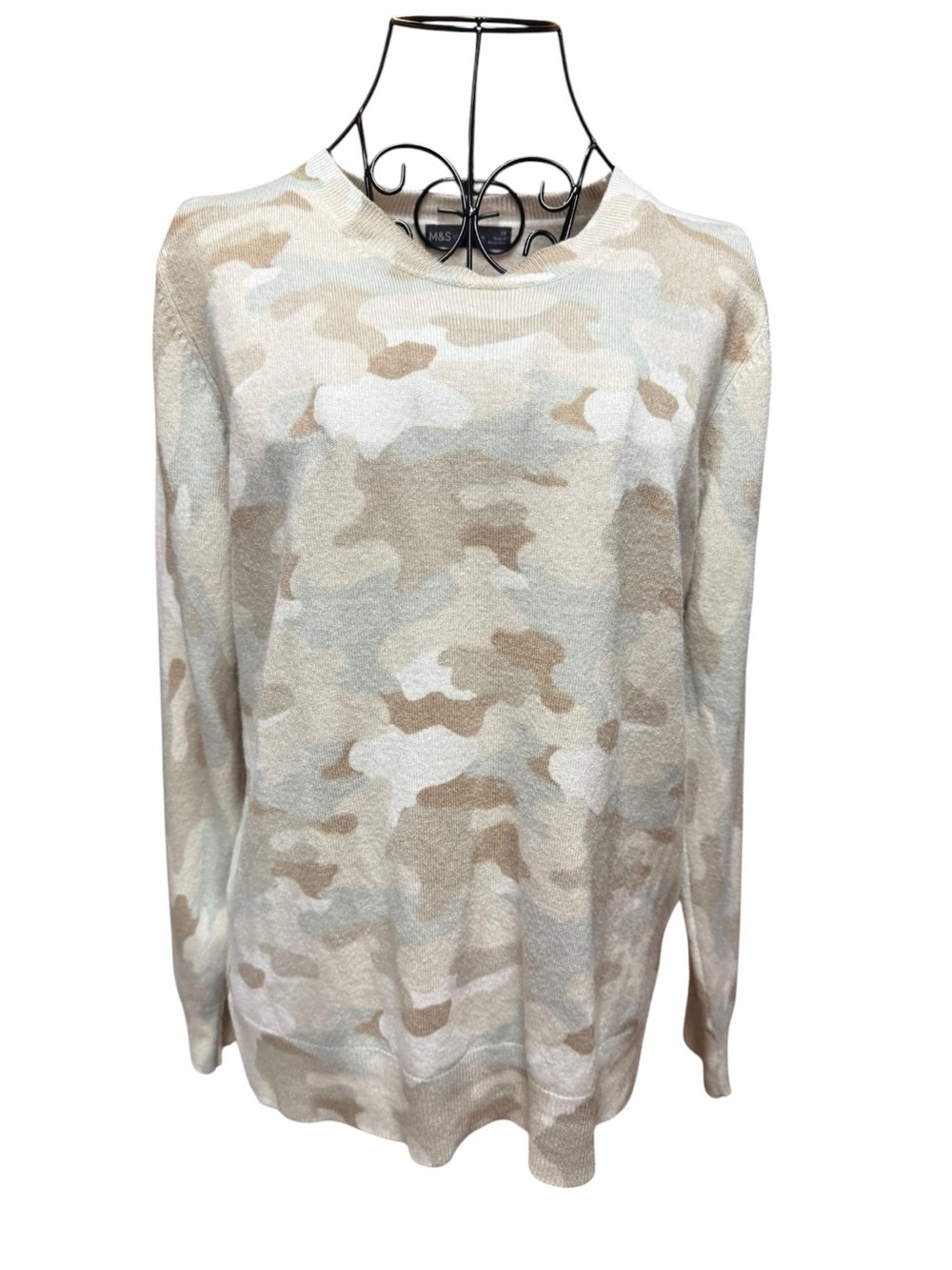 Neutral Camo Crewneck Sweater - Beige & Cream size 14